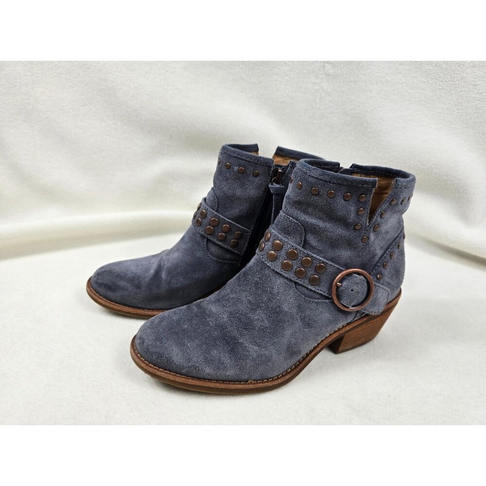 Sofft Allene II Blue Suede Ankle Boots Studded Strap Side Zipper Women Size 6